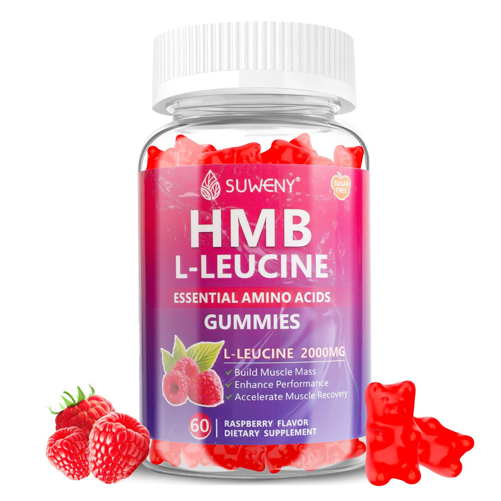 SUWENY HMB and L-Leucine Gummies bottle with Raspberry flavor, 60 count