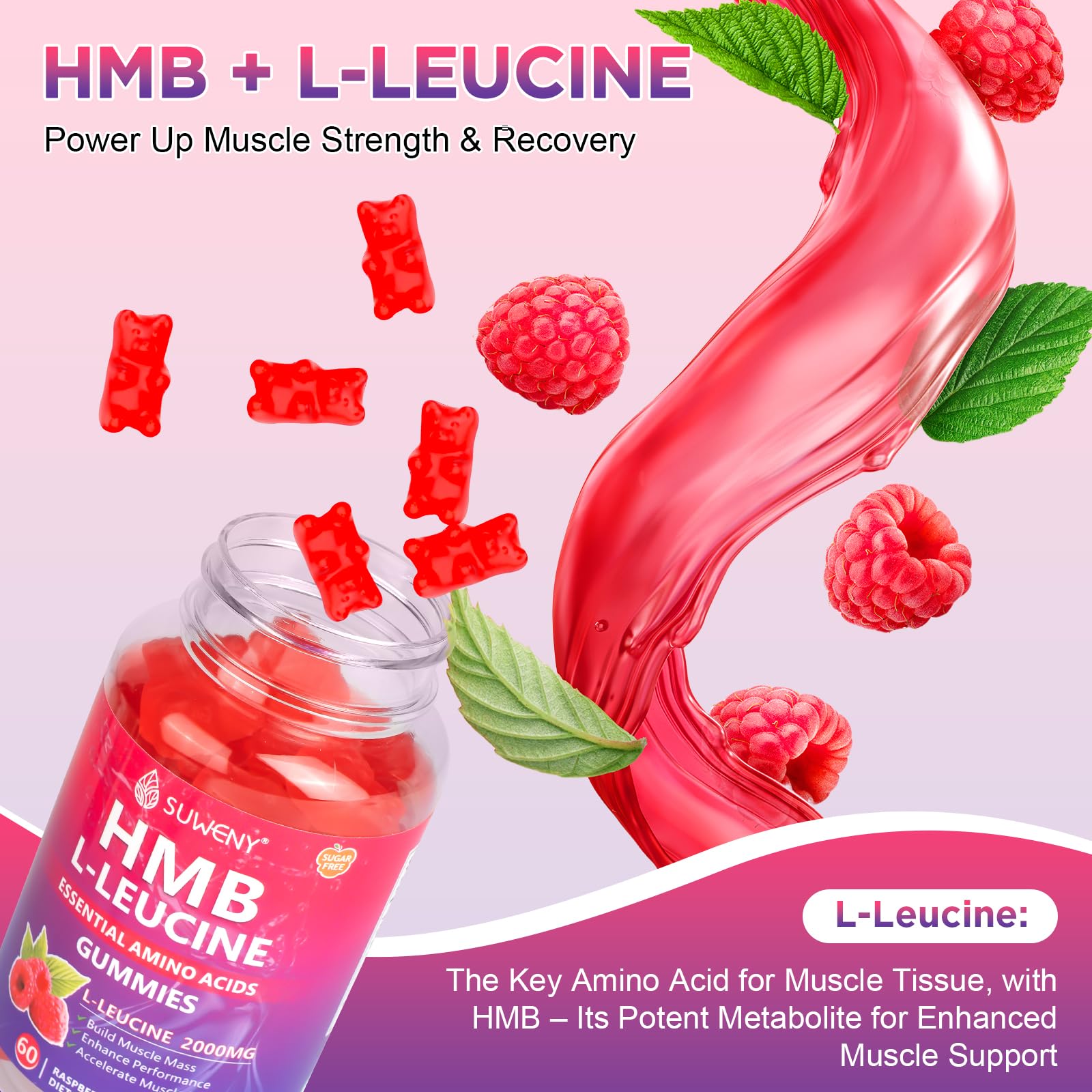 Gummy close-up displaying texture and sugar-free feature