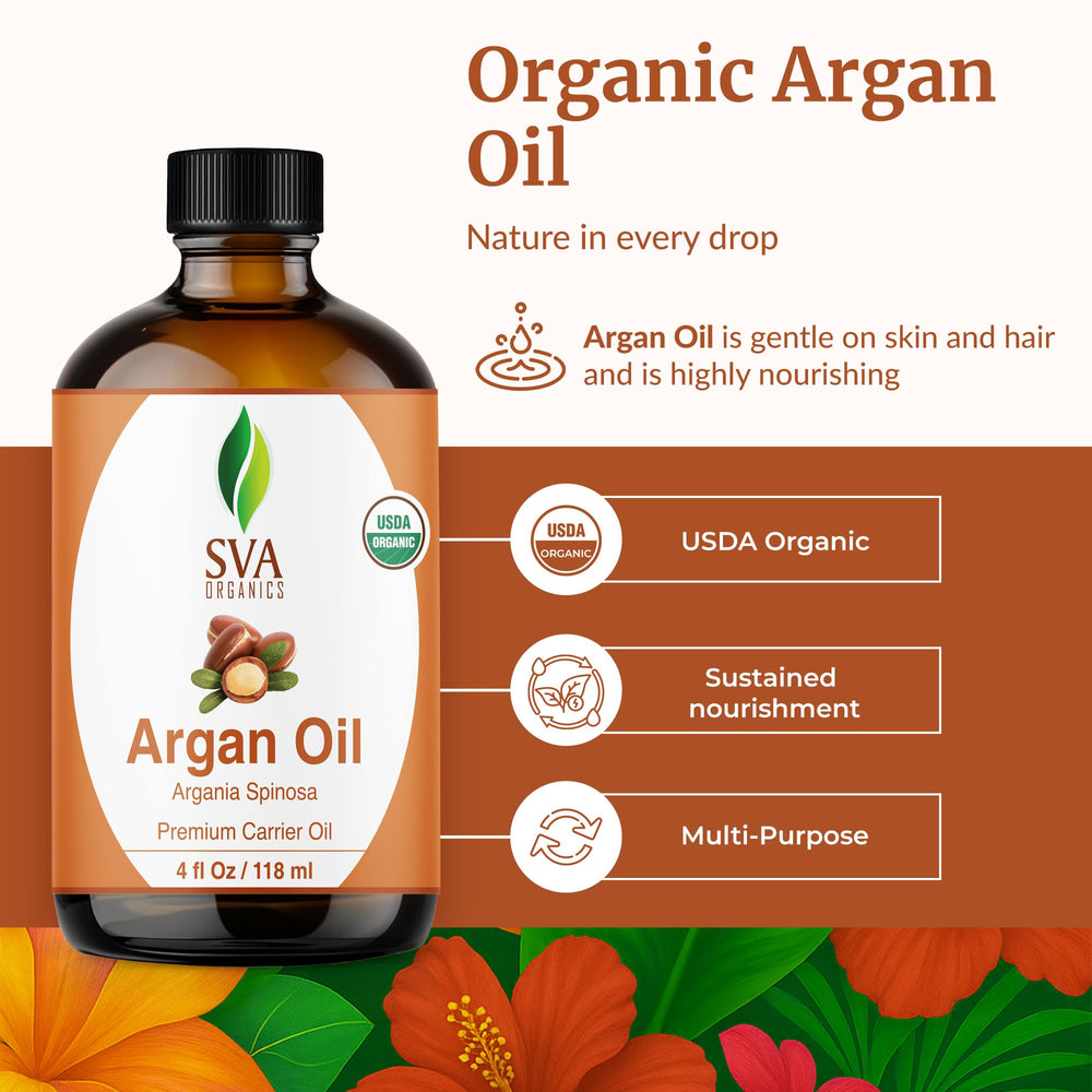 Close-up of SVA Argan Oil Organic bottle