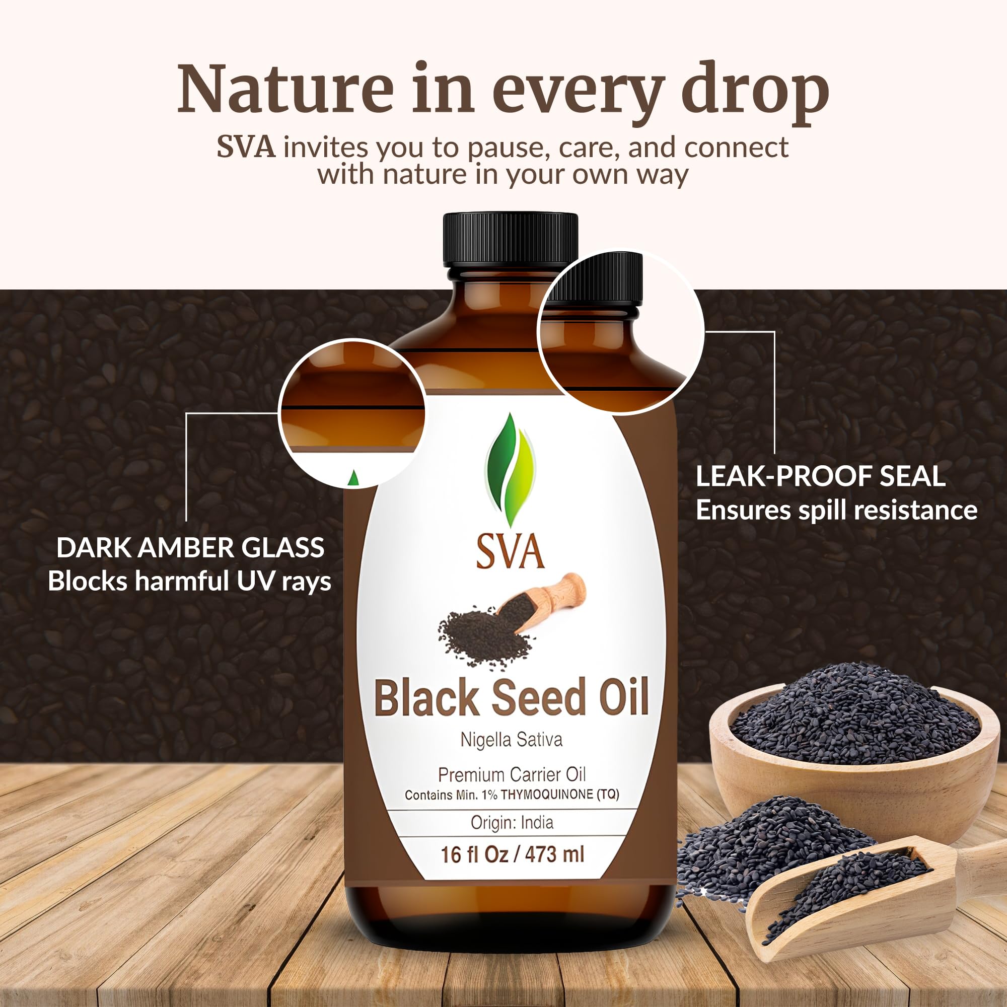 Packaging of SVA Black Seed Oil 16 oz