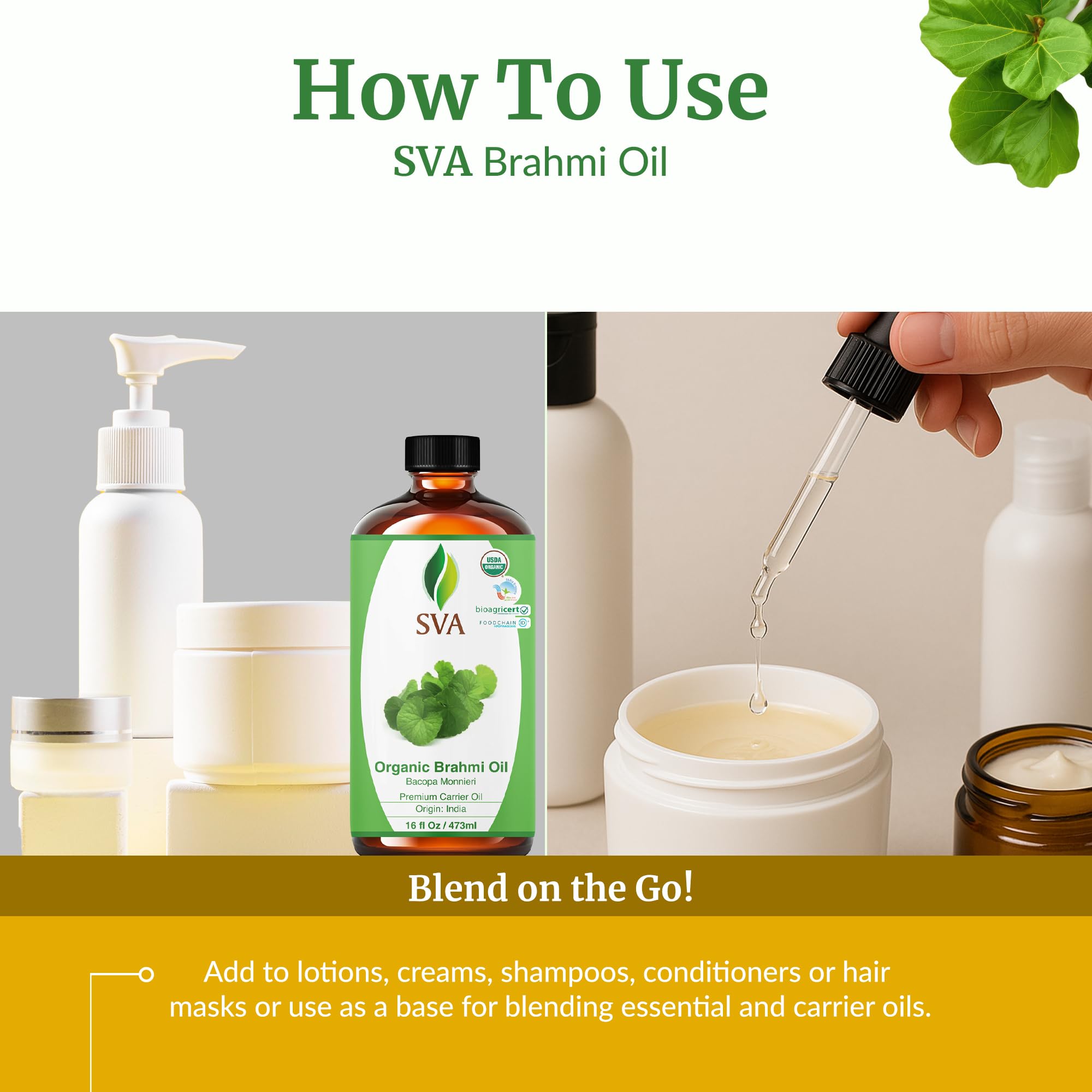 Ingredients and bottle of Brahmi oil