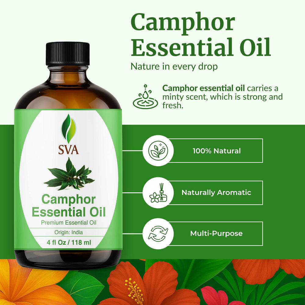 Close up of SVA Camphor Essential Oil dropper