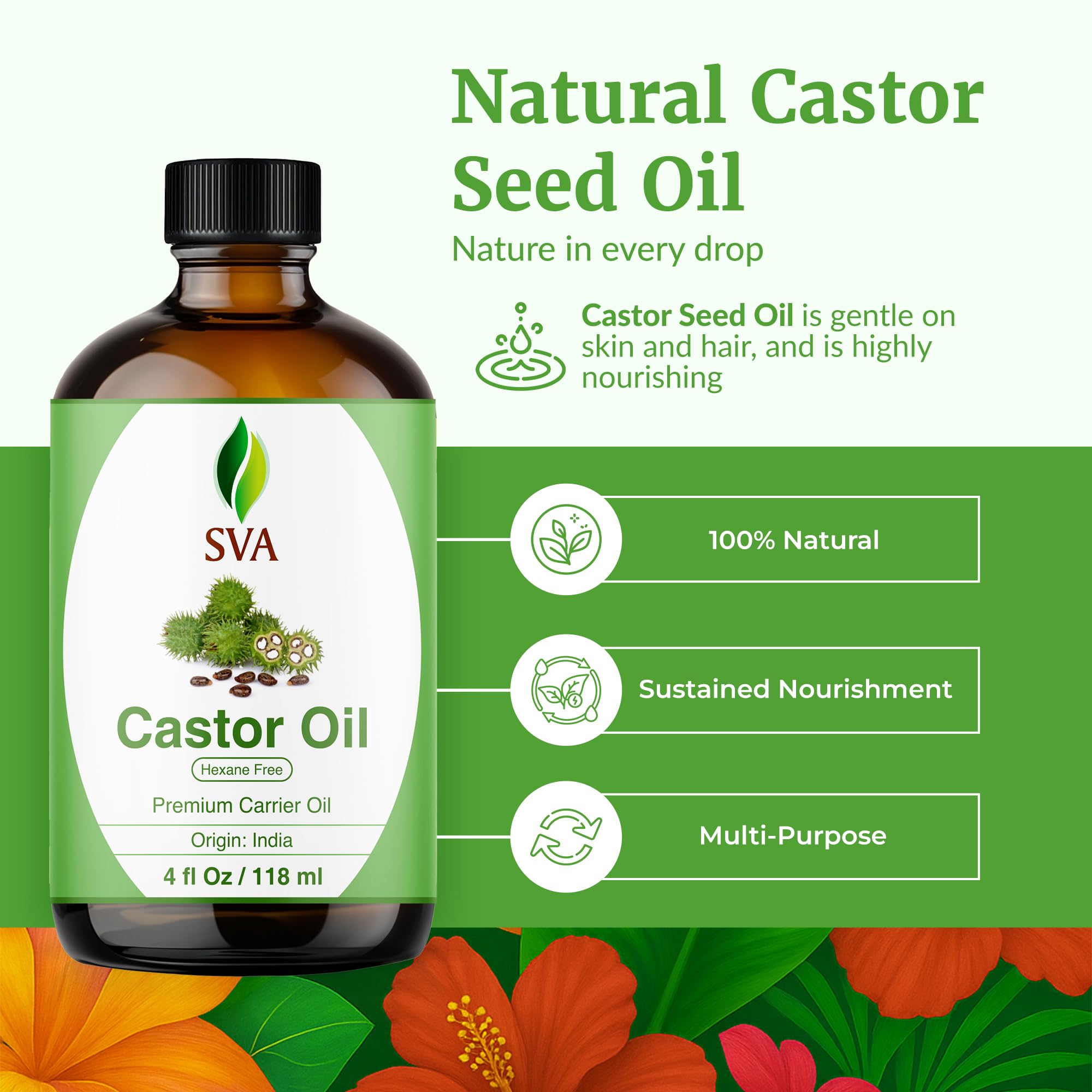 Front label of SVA Castor Seed Oil bottle