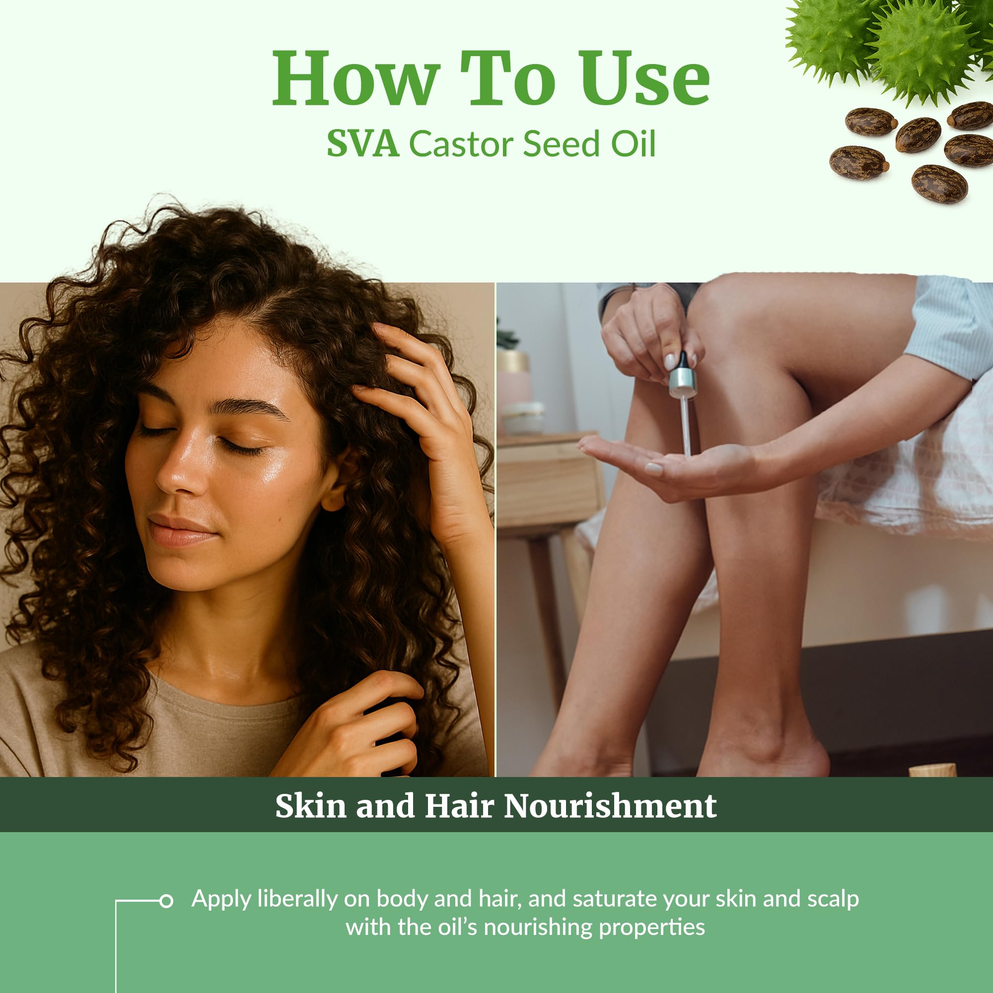 Castor Seed Oil applied on face and body skin for nourishment