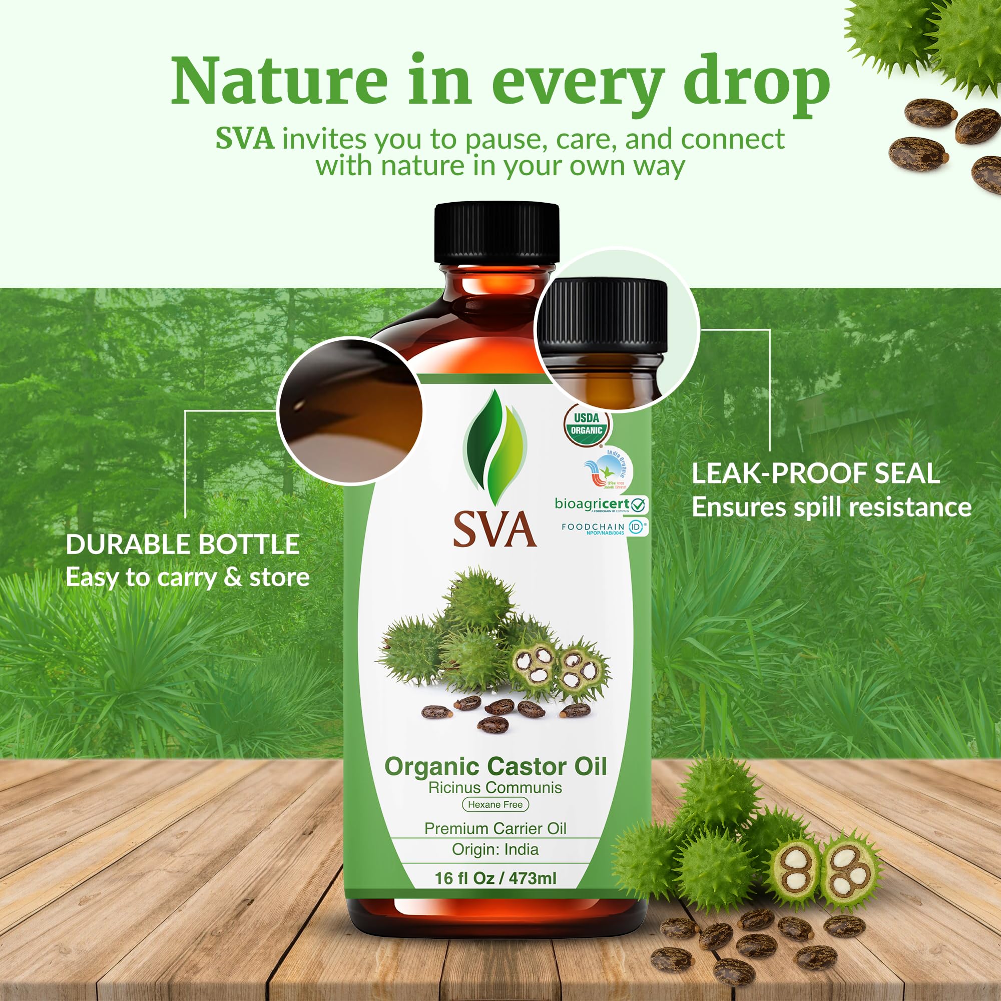 Ingredients and hexane-free label of SVA Castor Seed Oil Organic