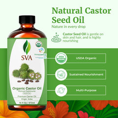 Front packaging view of SVA Castor Seed Oil Organic 16 oz