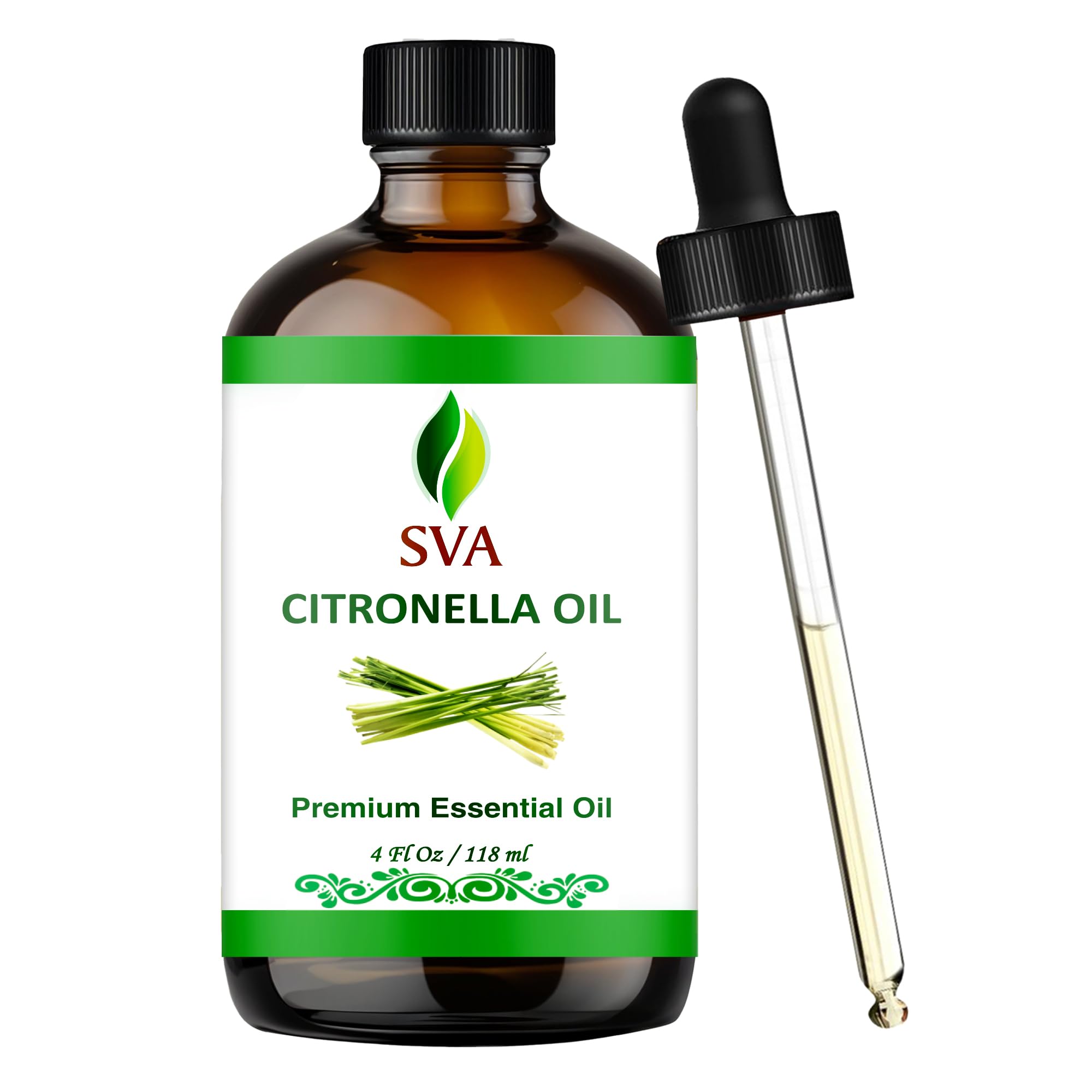 4oz bottle of SVA Citronella Essential Oil with dropper