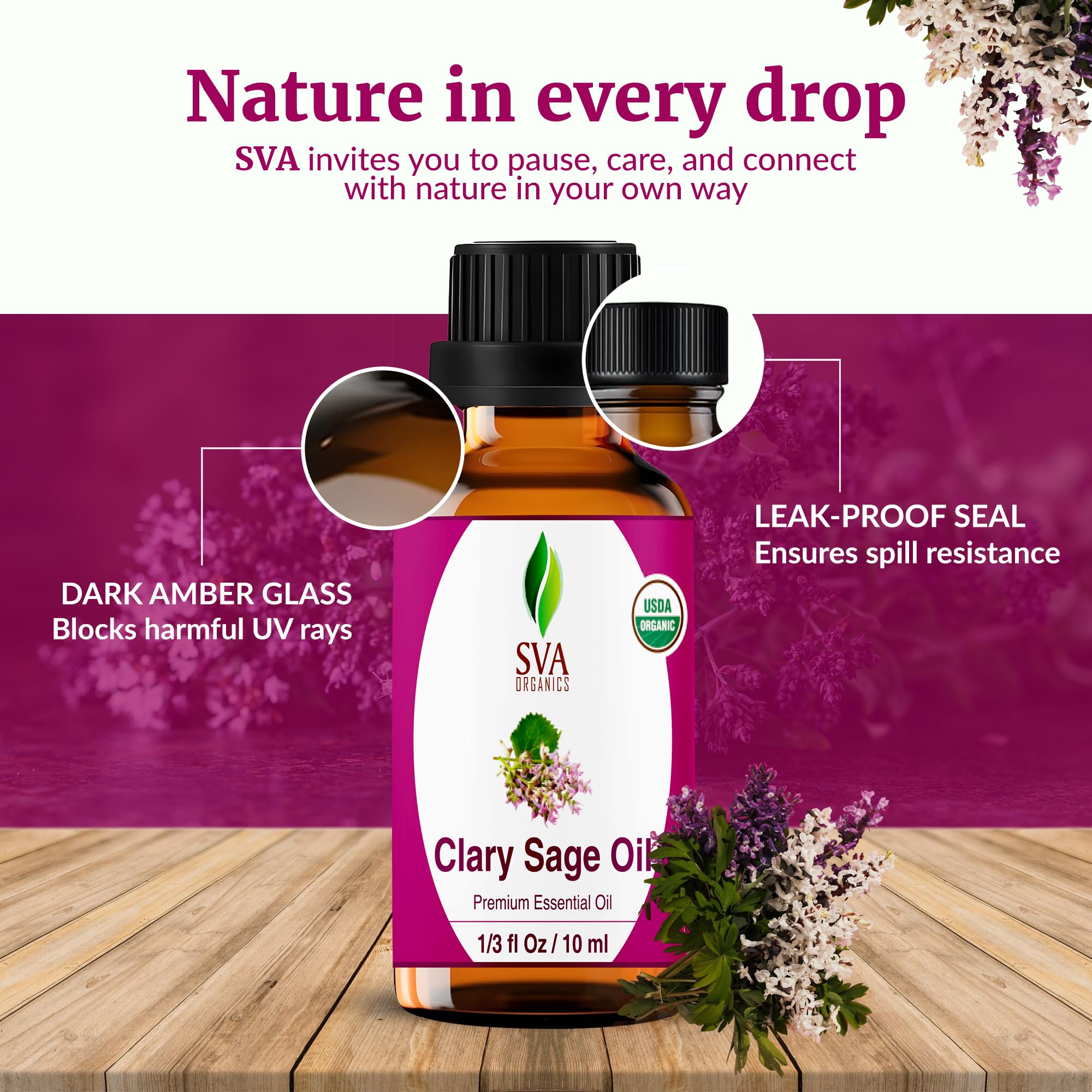 SVA Clary Sage Organic Essential Oil packaging and labeling