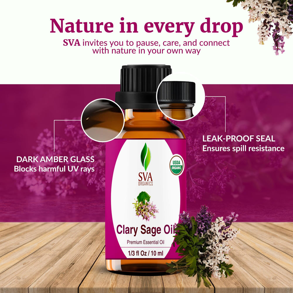 SVA Clary Sage Organic Essential Oil packaging and labeling