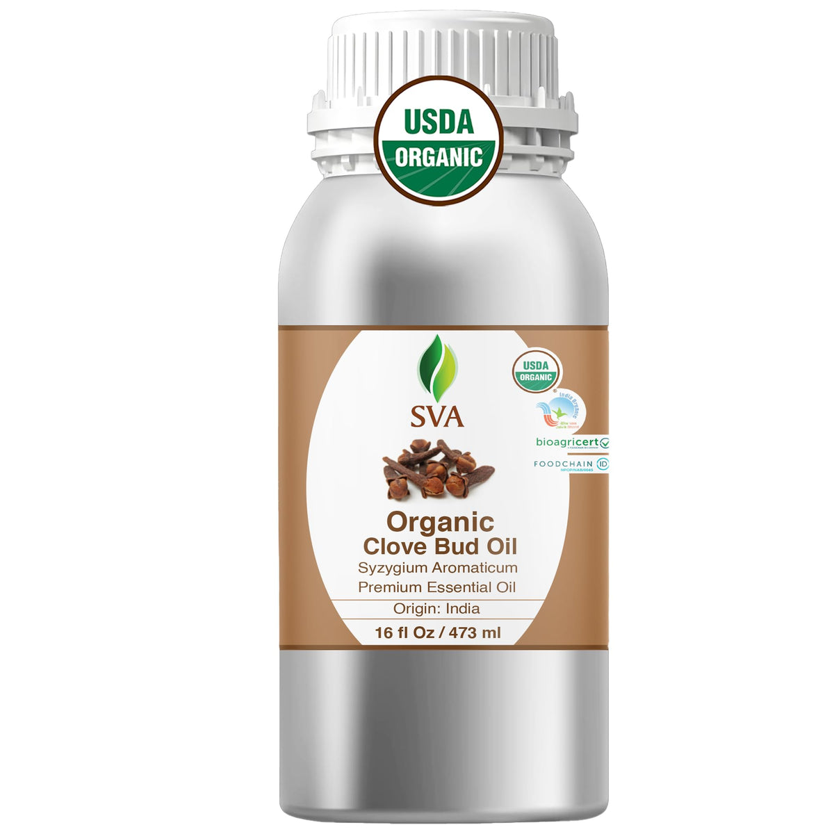 SVA Clove Bud Essential Oil 16oz bottle – front view