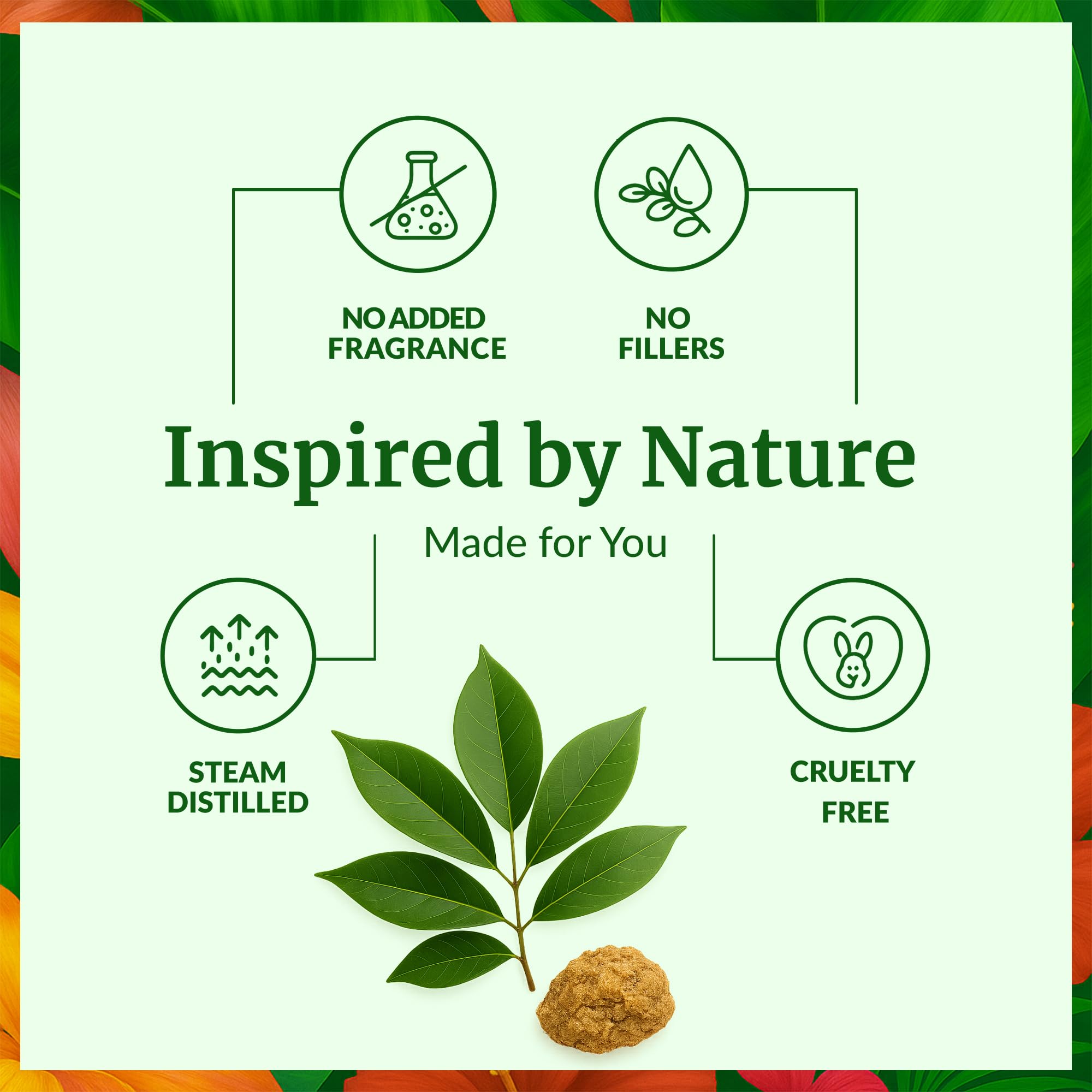 Product label showing ingredients and benefits