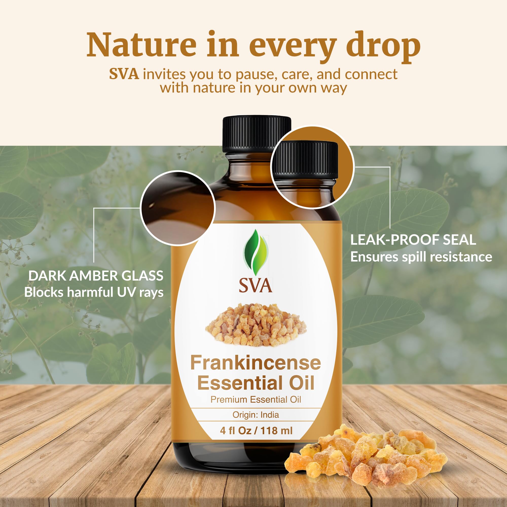 Packaging of SVA Frankincense Essential Oil 4oz