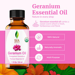 Dropper dispensing Geranium essential oil from bottle