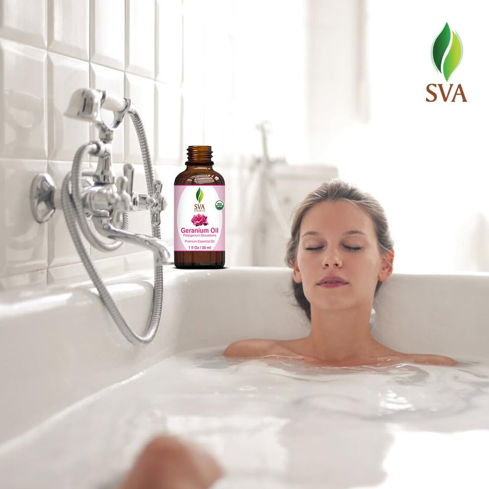 SVA Geranium Essential Oil Organic packaging and label