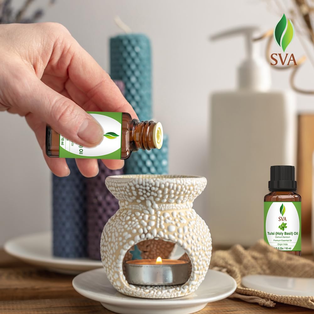 Packaging of SVA Holy Tulsi Essential Oil 1/3 oz