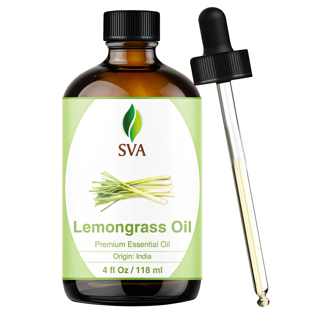 Bottle of SVA Lemongrass Essential Oil with dropper, 4 oz