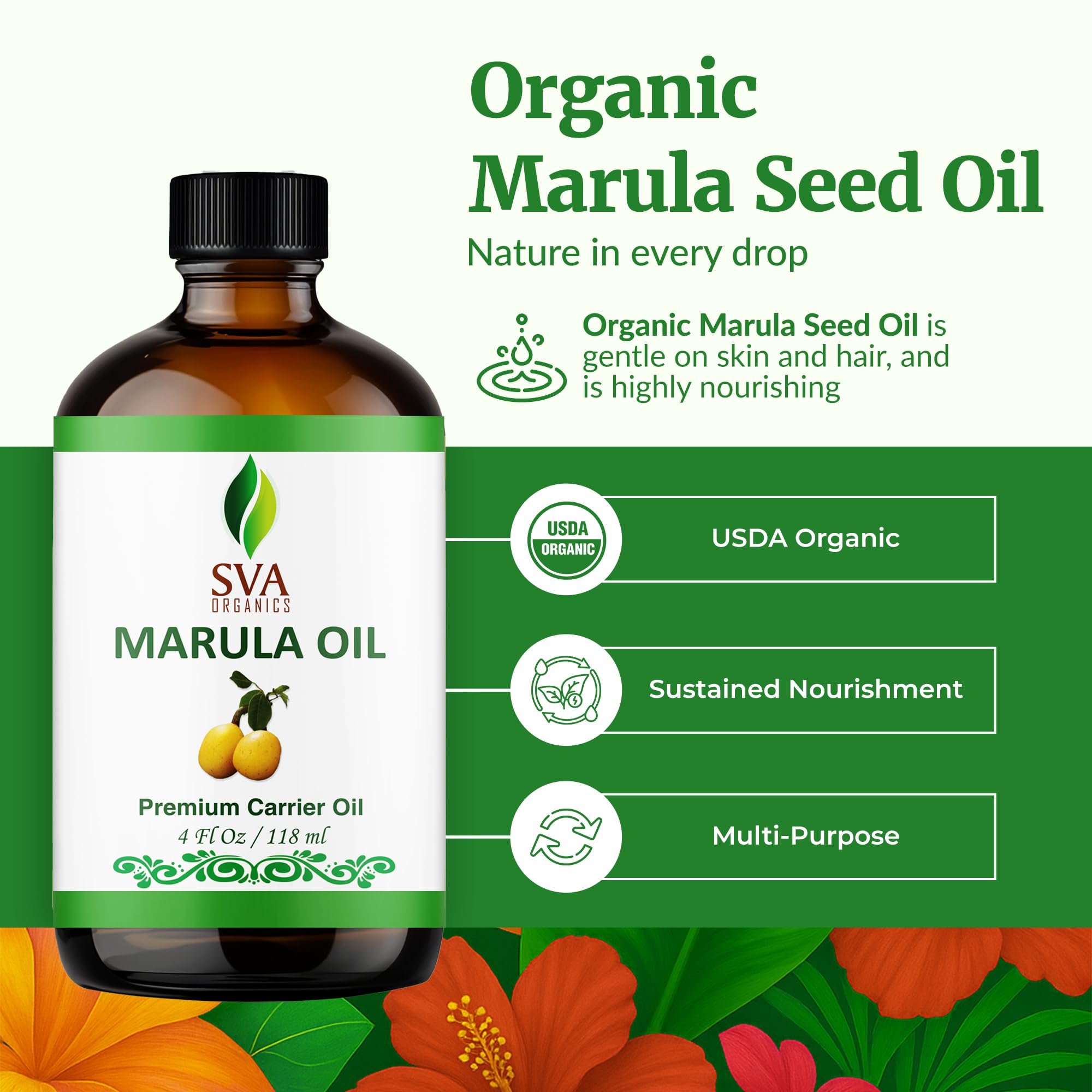 Close-up of SVA Organic Marula Oil label
