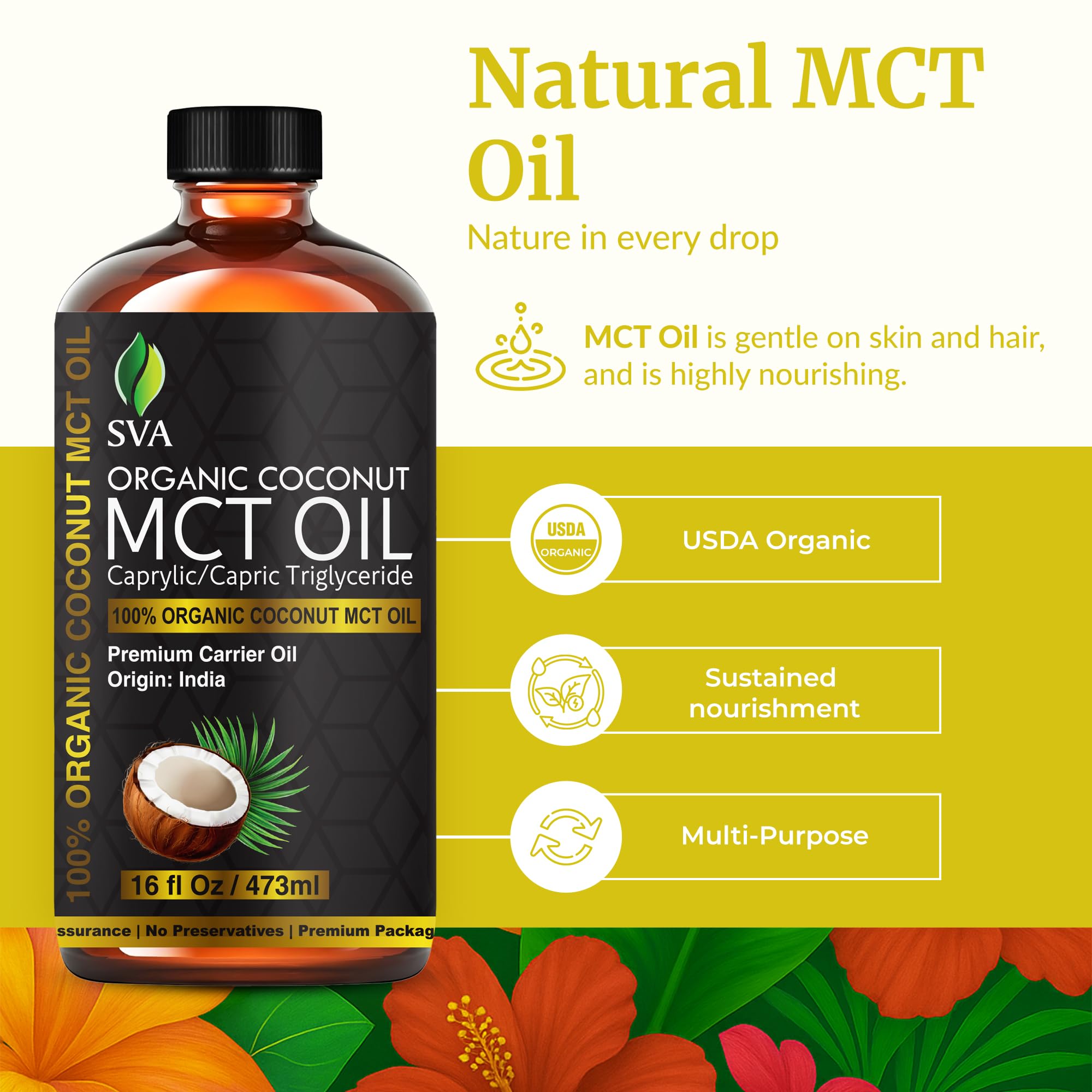 SVA MCT Oil Organic 16oz bottle - back label