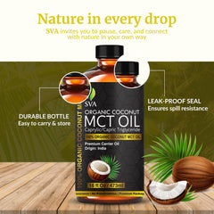 A few drops of SVA MCT Oil Organic 16oz on palm