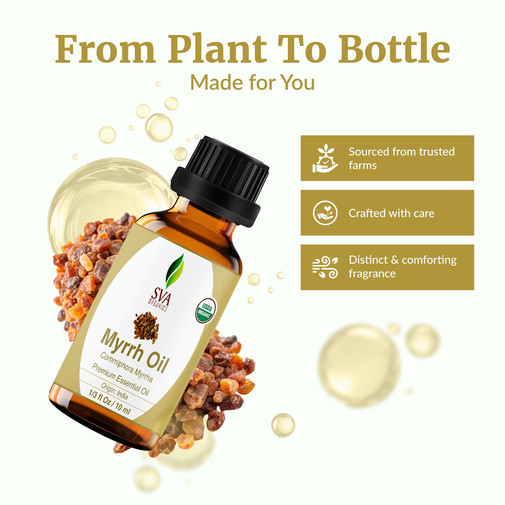 Hair care routine with Myrrh essential oil diluted with carrier oil