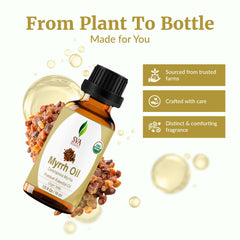 Hair care routine with Myrrh essential oil diluted with carrier oil