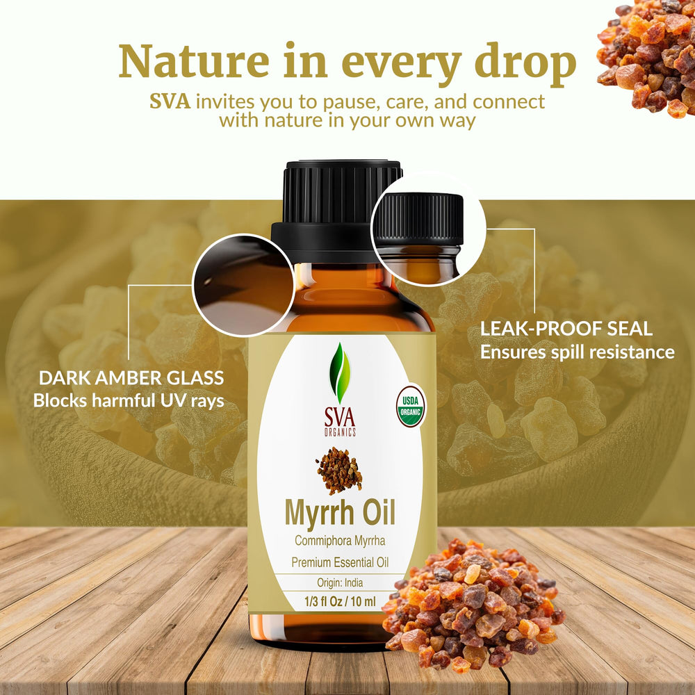Cruelty-free, preservative-free Organic Myrrh essential oil packaging