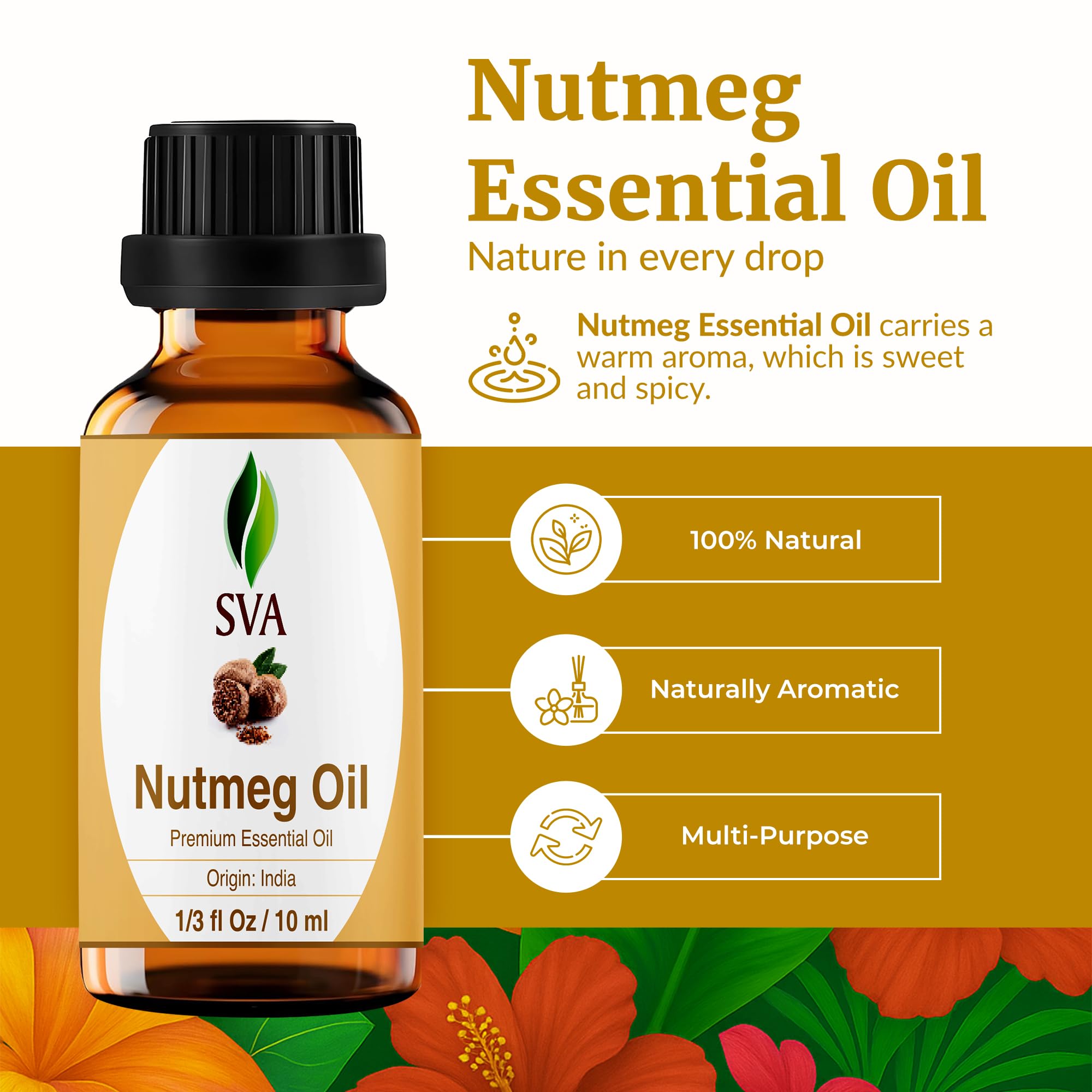 Steam-distilled Nutmeg essential oil close-up