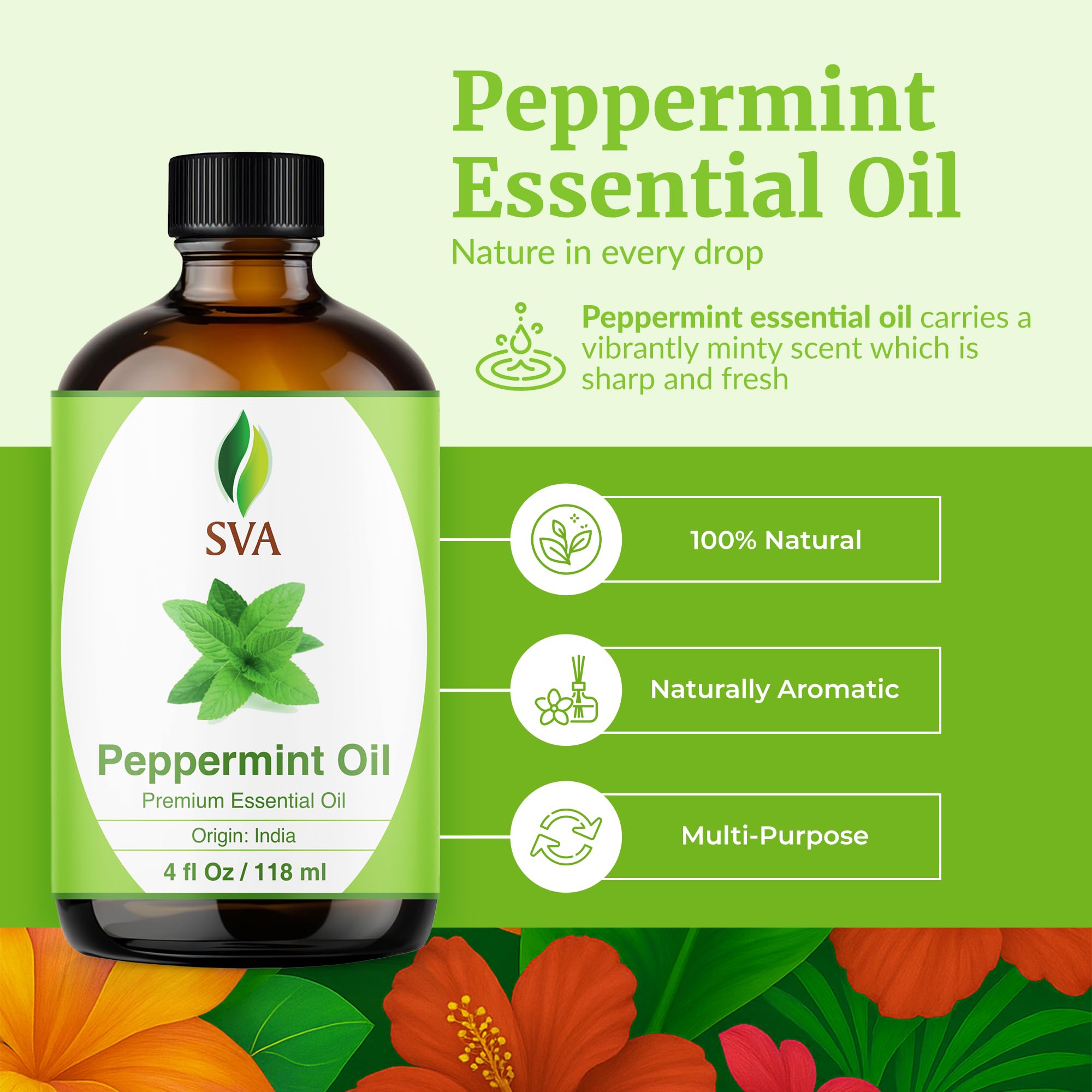 Peppermint essential oil for skin care used with a carrier oil