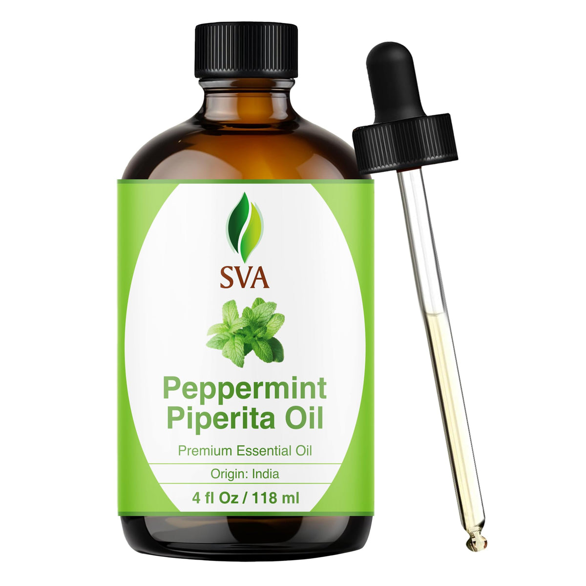 SVA Peppermint Piperita Essential Oil 4oz bottle with dropper