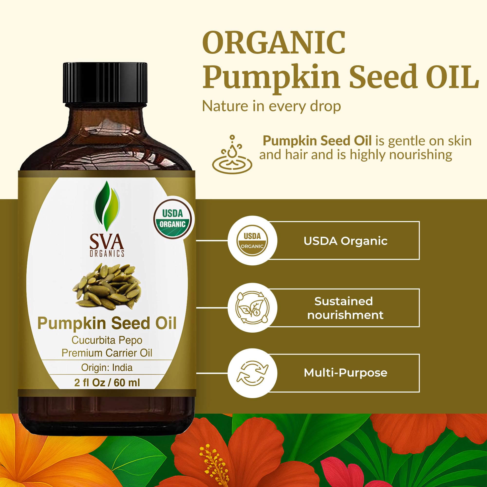 Close-up of SVA Organic Pumpkin Seed Oil bottle with dropper