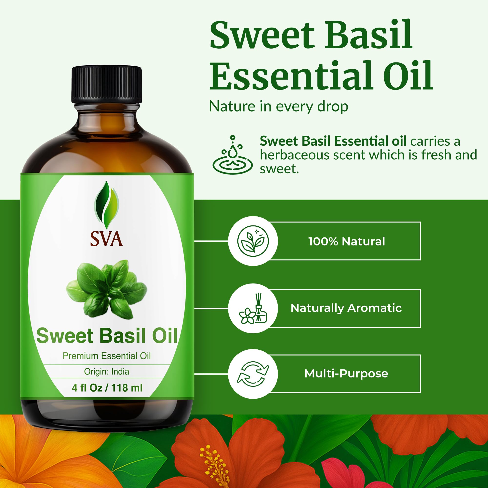 Diffuser with SVA Sweet Basil essential oil for aromatherapy
