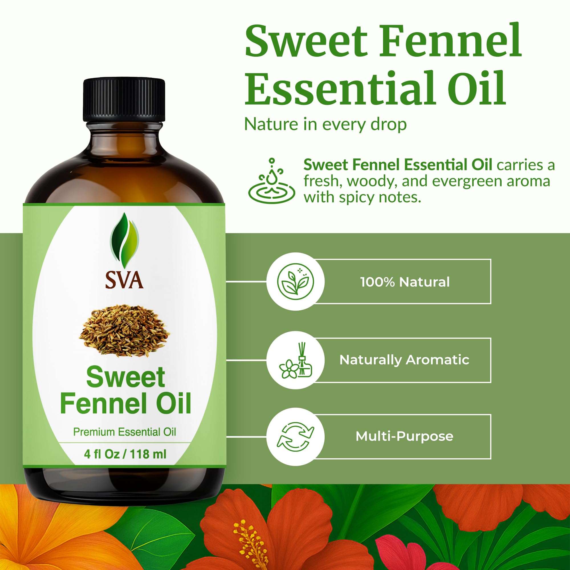 4oz bottle with dropper of SVA Sweet Fennel Essential Oil