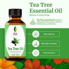 Close-up of SVA Tea Tree Oil 1oz label