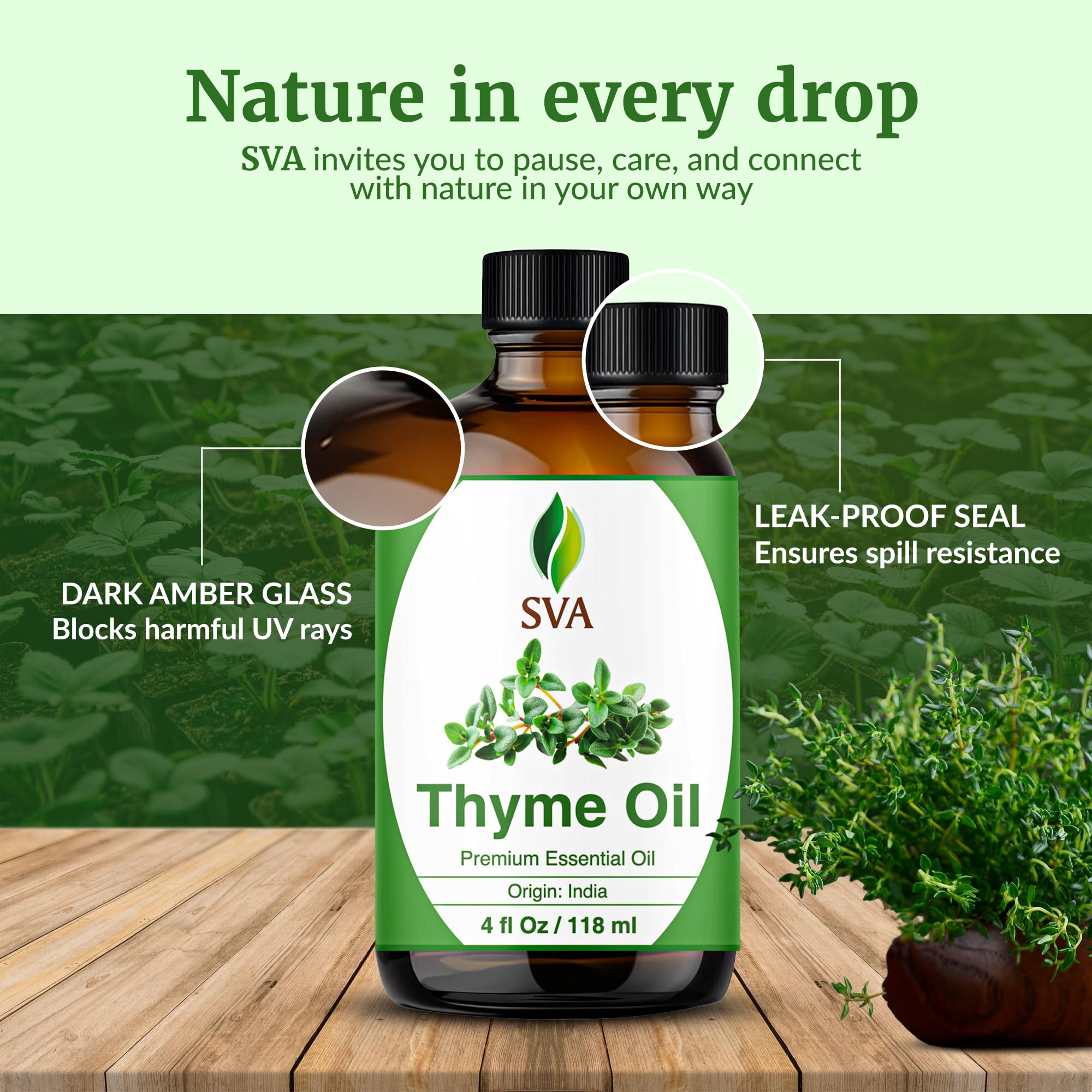 Packaging and box for SVA Thyme Essential Oil 4oz