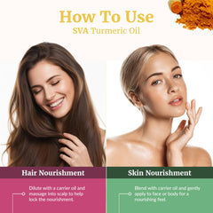 Hair care use: turmeric oil applied to scalp with a dropper