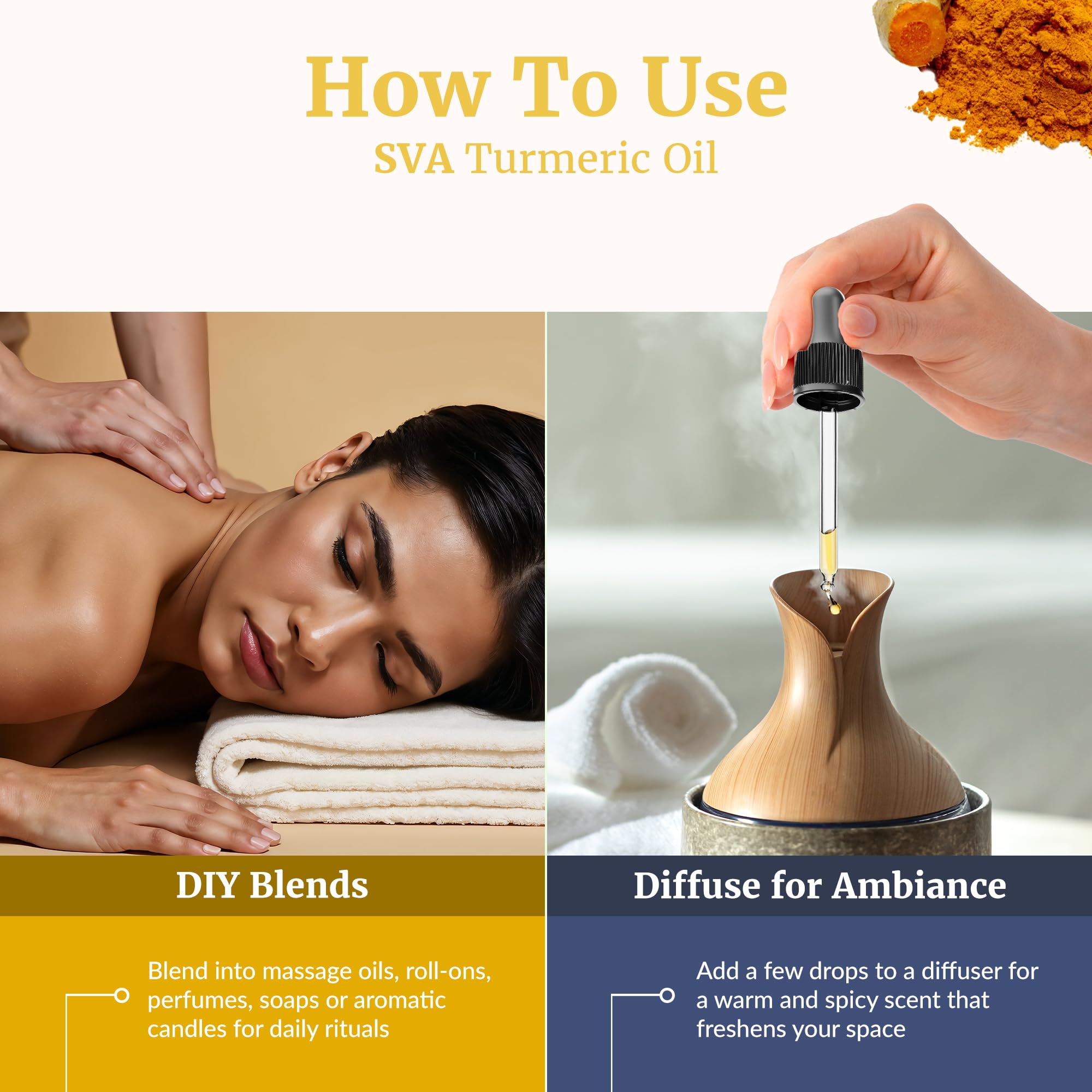 Skin care use: turmeric oil added to carrier oil for body care