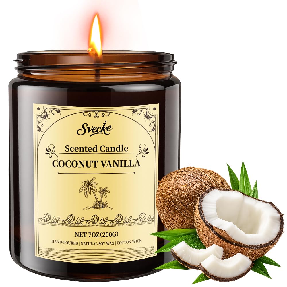 SVECKE Coconut Vanilla 7oz soy candle jar - front view