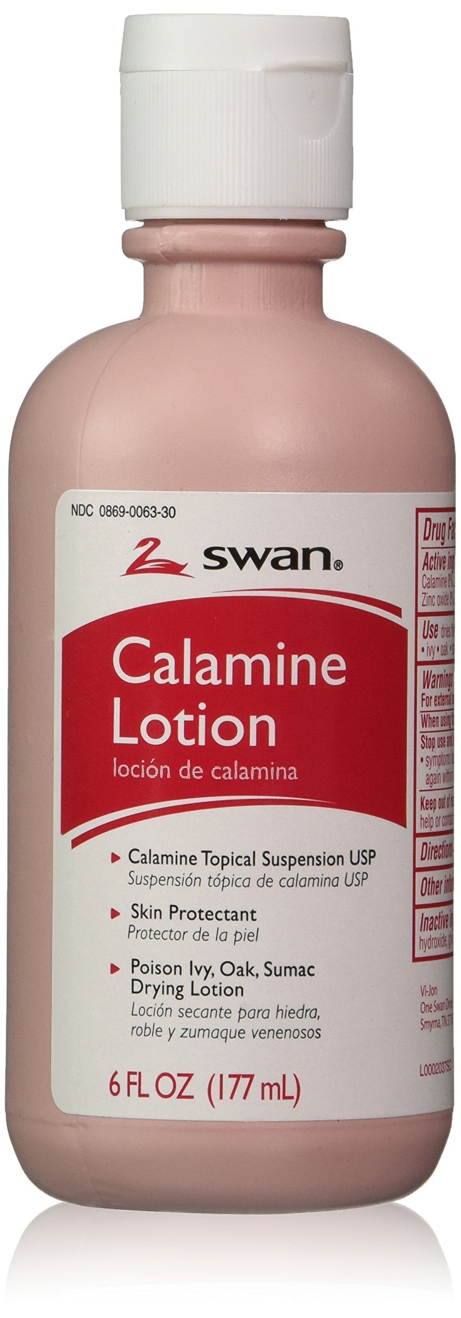 Swan Calamine Lotion bottle on counter for soothing itchy skin.