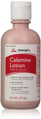 Swan Calamine Lotion bottle on counter for soothing itchy skin.