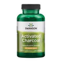 Swanson Activated Charcoal bottle label with 120 capsules