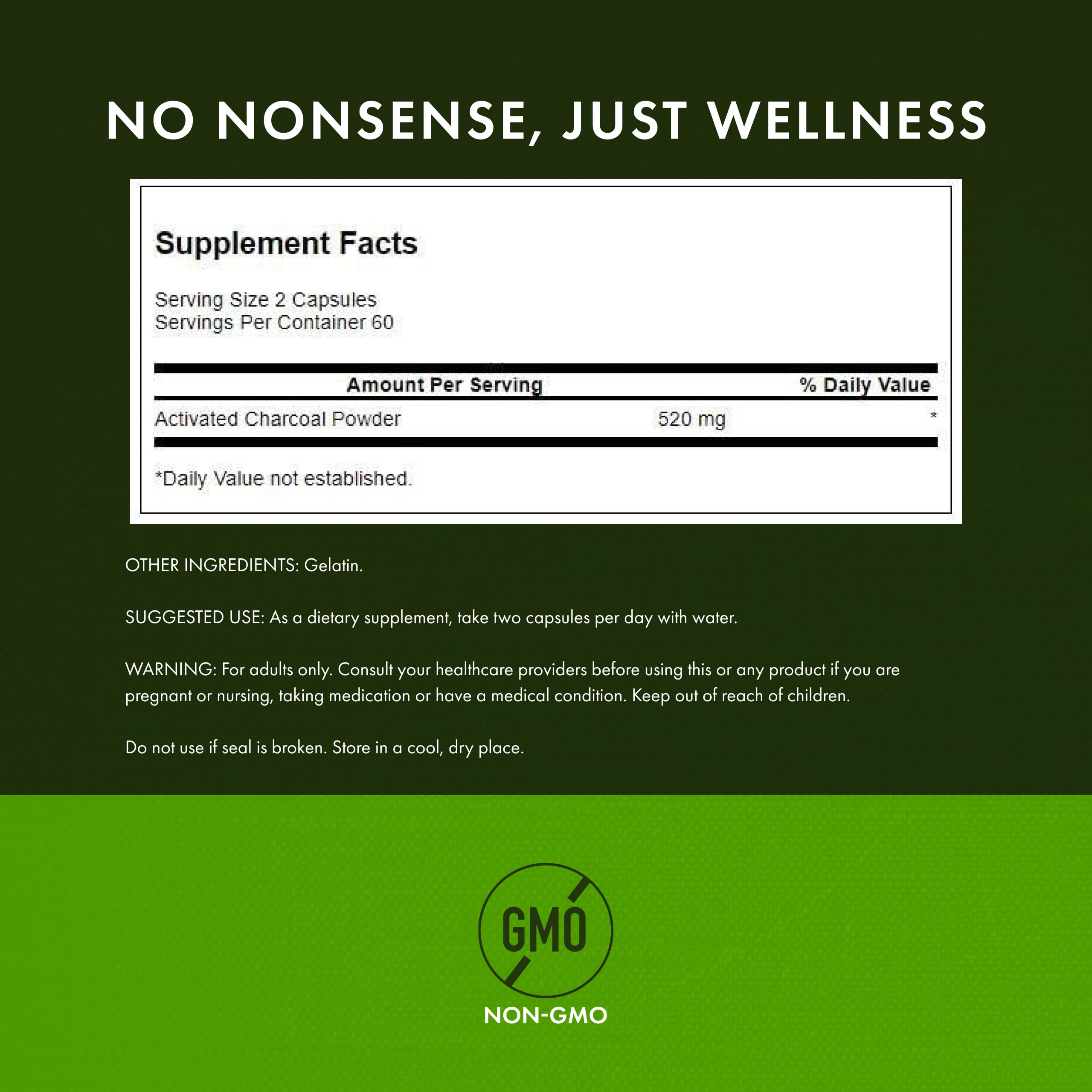 Close-up of Swanson Activated Charcoal capsules