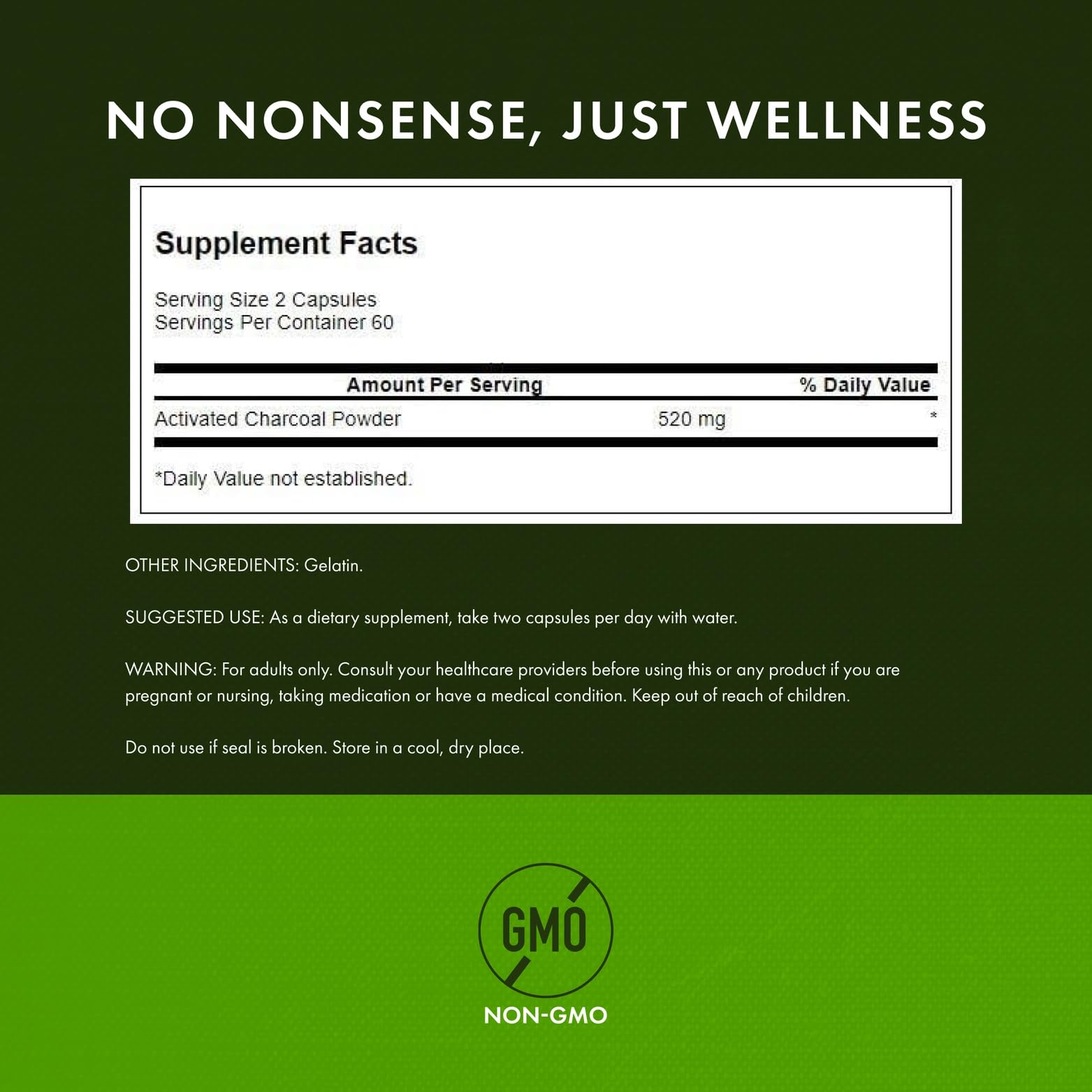 Label close-up: Swanson Activated Charcoal - Digestive Health Support