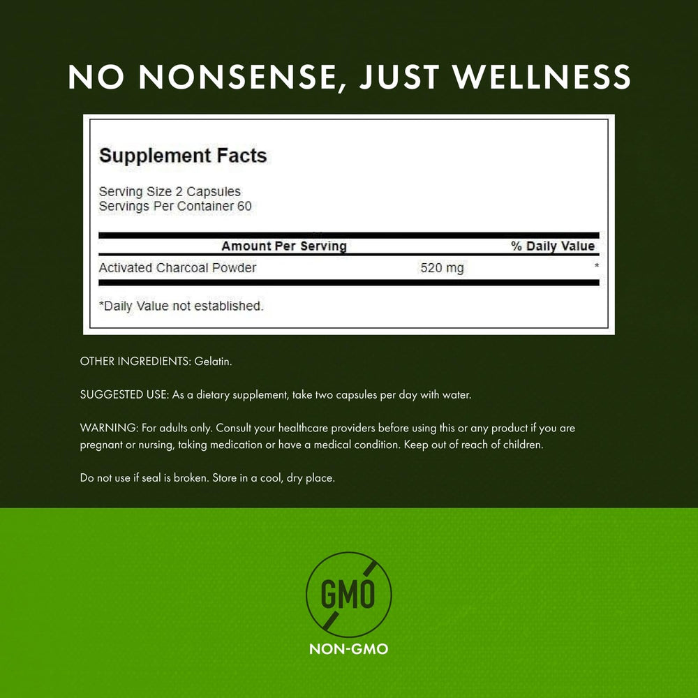 Label close-up: Swanson Activated Charcoal - Digestive Health Support