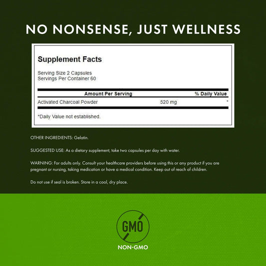 Label close-up: Swanson Activated Charcoal - Digestive Health Support