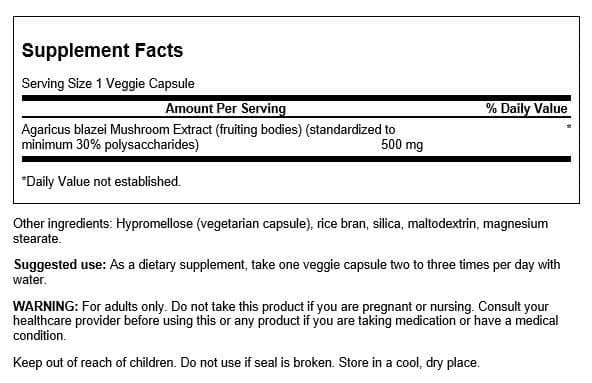 Swanson Agaricus Blazei Mushroom Extract bottle close-up with label