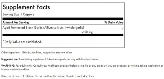 Swanson Aged Black Garlic 650 mg bottle label close-up