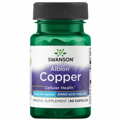 Swanson Albion Chelated Copper 2 mg bottle and capsules
