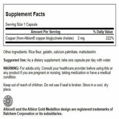 Close-up of Albion Chelated Copper 2 mg capsules