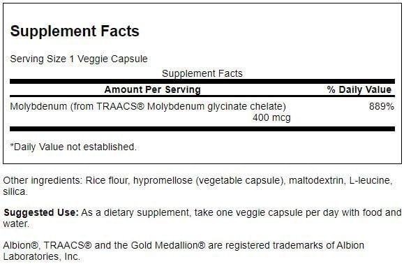 Swanson Albion Chelated Molybdenum 400 mcg vegetarian capsules