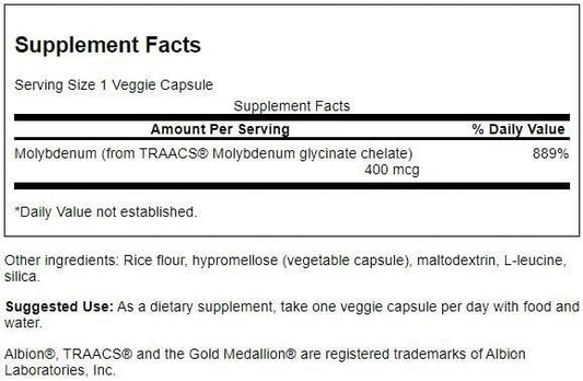 Swanson Albion Chelated Molybdenum 400 mcg vegetarian capsules